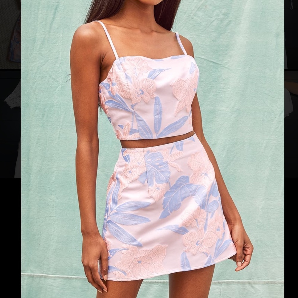 Lulus I'm Amazed Light Pink Floral Jacquard (M)